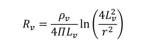 Wzór na rezystancję uziemienia pionowego R_v=ρ_v/(4ΠL_v ) ln⁡((4L_v^2)/r^2 )