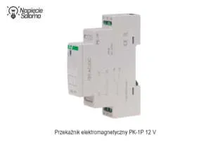 Przekaźnik instalacyjny PK 1P 12 V TH35 Przekaźnik elektromagnetyczny instalacyjny PK 1P 12 V montowany na szynie TH35, przeznaczony do sterowania obwodami wykonawczymi w rozdzielnicy