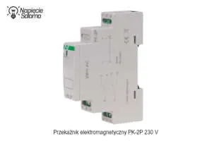 Przekaźnik instalacyjny PK 2P 230 V TH35 Przekaźnik elektromagnetyczny instalacyjny PK 2P 230 V montowany na szynie TH35, dwutorowy element wykonawczy zasilany bezpośrednio z sieci
