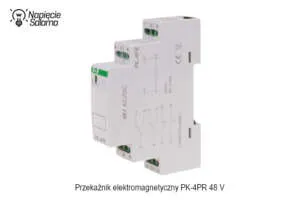 Przekaźnik instalacyjny PK 4PR 48 V TH35 Przekaźnik elektromagnetyczny instalacyjny PK 4PR 48 V montowany na szynie TH35, czterotorowy element wykonawczy w rozdzielnicy