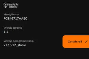 Identyfikacja modułu FOX – wersja stabilna oprogramowania i parametry techniczne. Informacje o wersji oprogramowania v1.15.12_stable i identyfikatorze urządzenia FOX F&F. Protokół MQTT w Smart Home – ekran potwierdzenia parametrów sprzętowych.