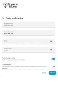 Konfiguracja bezpieczeństwa MQTT – dodawanie użytkownika dla systemu FOX. Tworzenie konta użytkownika mqtt_user_fox w panelu konfiguracyjnym. Bezpieczny protokół MQTT w Smart Home z wykorzystaniem autoryzacji dla urządzeń FOX od F&F.
