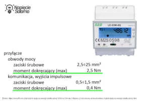 Moment dokręcania zacisków licznika energii F&F LE-03M-4Q według dokumentacji producenta Maksymalny moment dokręcania zacisków licznika energii F&F LE-03M-4Q dla obwodów mocy i komunikacji