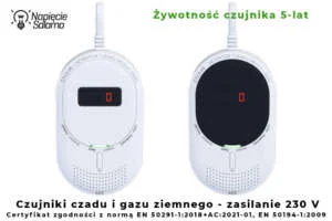 Detektory czadu i gazu ziemnego F&F CTLG 08 i CTLG 09, żywotność sensora 5 lat, zasilanie 230 V