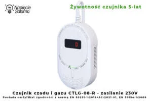 Detektor tlenku węgla i gazu ziemnego F&F CTLG-08-R, komunikacja radiowa RF 433 MHz do dużych domów