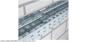 Metalowe korytko perforowane z zamontowaną przegrodą Korytko perforowane OBO Betterman z metalową przegrodą