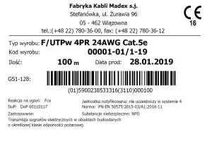 Prawidłowo wystawiona etykieta kabla F/UTPw produkcji Madex F/UTPw jak powinna wyglądać etykieta produktu?