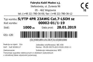 Prawidłowo wystawiona Etykieta - na przykładzie S/FTP produkcji Madex Co powinna zawierać etykieta kabli i przewodów
