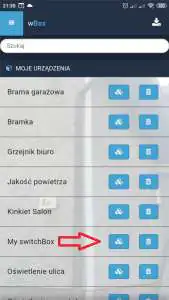 W celu dodania nowego urządzenia do grupy kliknij ikonkę System Inteligentnego Domu Blebox, aplikacja wBox
