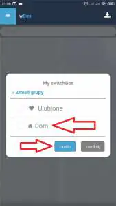 Wybierz grupę do której chcesz dodać urządzenie System Inteligentnego Domu Blebox, aplikacja wBox