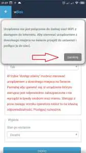 Zamknij komunikat o braku połączenia z internetem System Inteligentnego Domu Blebox - aplikacja wBox