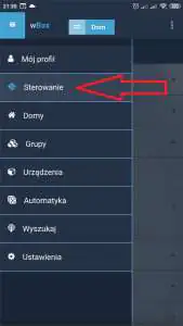 Z menu głównego wybierz "sterowanie" System Inteligentnego Domu Blebox, aplikacja wBox