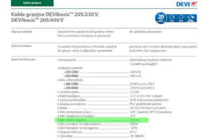 Minimalna średnica gięcia kabli grzejnych Producent w dokumentacji kabli grzejnych podaje minimalny promień gięcia