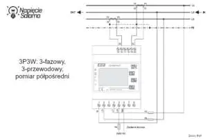Liczniki energii z komunikacją - LE-03MQ-CT - schemat podłączenia 3P3W - pomiar półpośredni