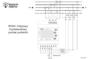 Liczniki energii z komunikacją - LE-03MQ-CT - schemat podłączenia 3P4W - pomiar pośredni