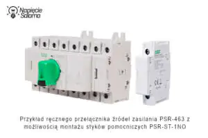 Zasilanie awaryjne z sygnalizacją stanu pracy – styki pomocnicze w praktyce. Ręczny przełącznik źródeł zasilania PSR-463 z dodatkowym stykiem pomocniczym PSR-ST-1NO – konfiguracja Piotr Bibik.